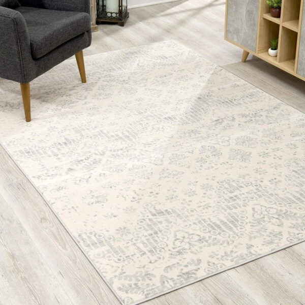 Homeroots 2 x 3 ft. Ivory Distressed Ikat Pattern Scatter Area Rug 390218 - main